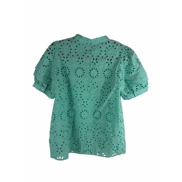 J. Crew Teal eyelet button up top- size s - Picture 2 of 8